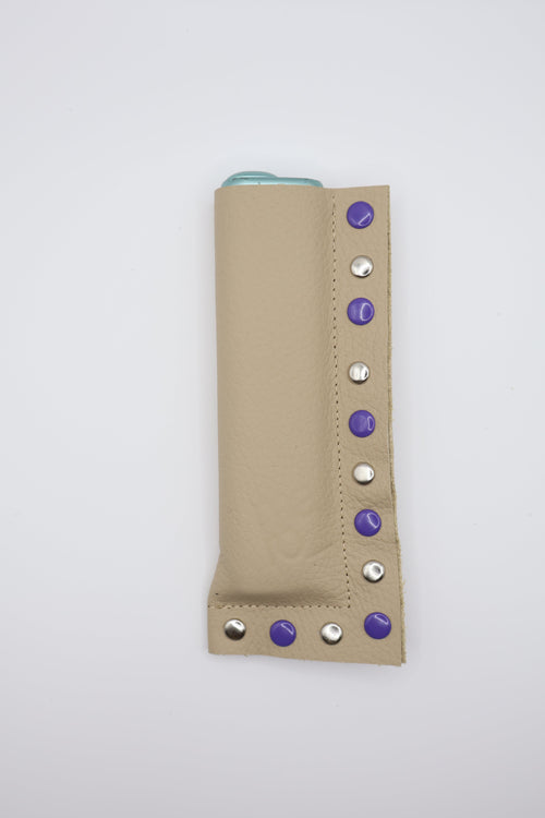 Beige Purple Mix 02 handmade short leather case for IQOS ILUMA ONE, by WE ARE MARO