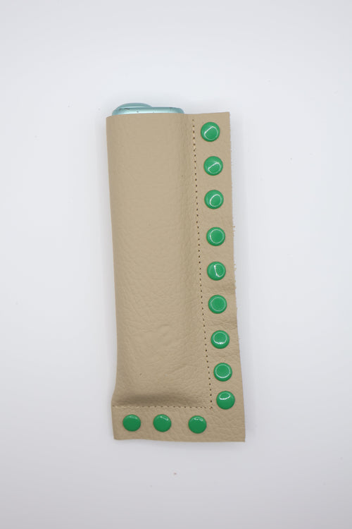 Beige Green handmade short leather case for IQOS ILUMA ONE, by WE ARE MARO